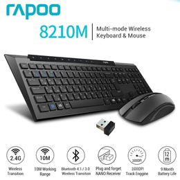 Keyboards Rapoo 8210M Multiple Mode Wireless Keyboard and Mouse Russian Keyboard Optical High Definition Tracking Engine 1600 DPI Mouse 231130