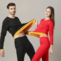 Men's Thermal Underwear Winter Men Women Warm Solid Colour Long Johns Sets Tops Pants Couple Set