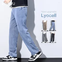 Men's Jeans Elastic Waist Denim Soft Lyocell Fabric Men Blue Loose Straight Trousers Male Plus Size M-5XL