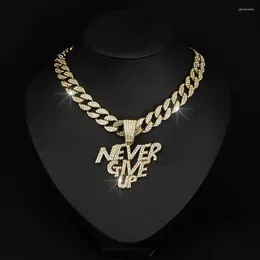 Pendant Necklaces Letter NEVER GIVE UP Cool Cuban Chain European Hip Hop Full Diamond Men's Necklace