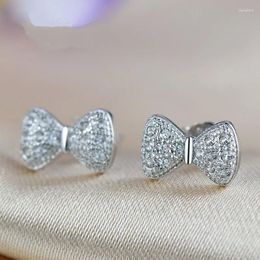 Stud Earrings S925 Silver Full Diamond Bow Gift Jewellery Wholesale