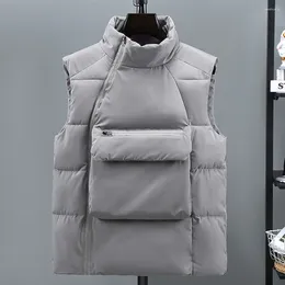 Men's Vests Fashion Warm Sleeveless Vest Winter Autumn Padded Cotton Zip-up Stand Collar Big Pocket Waistcoat Coat Clothing