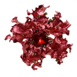 Brooches Faerie Vintage Style Red Enamel Poinsettia Flower Brooch Pin With Crystal Accent