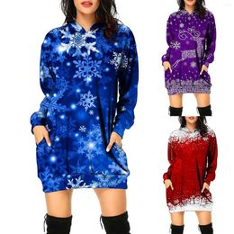 Casual Dresses Womens Christmas Sweatshirt Dress Long Sleeve Hooded Pocket Pullover Hoodie Plus-size Tunic House Homecoming