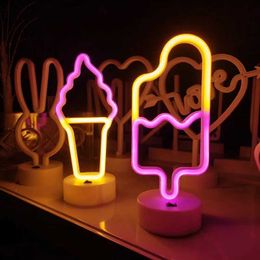 LED Neon Sign LED Ice Cream Neon Sign Lamp Table Night Lights For Bedroom Kids Birthday Gifts Wedding Home Holiday Christmas Party Room Decor YQ231201