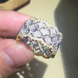 Brand Lady's Luxury 925 Sterling Silver& Gold Filled Pave Simulated Diamond CZ gemstone rings Overlay Eternal Wedding Ring fo227u