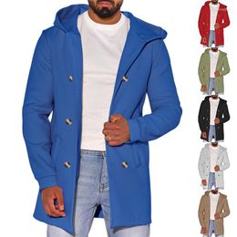 Men's Jackets Winter Warm Solid Colour Pockets Hooded Coat Double Breasted Thickened Jacket Hoodies For Men
