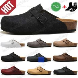 Designer Mens Womens Slippers Outdoor Leather Sandals Cork Fashion Scuffs Hot Platform Men Slide Clogs Suede Buckle Beach Flat Shoes 35-46