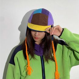 Ball Caps 2023 Color Block Winter Hat For WomenGorro Ruso 5 Panel Baseball With Ears Protection Snapback Ushanka Bomber Fur Hats