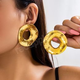 Big Metal Donuts Stud Earrings for Women Trendy Ladies Desinger Statement Earrings Fashion Jewellery Accessories Female Girls