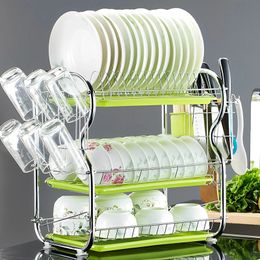 Pot Lid Holders 2/3 Tiers Dish Drainer Kitchen Dish Rack Storage Cup Drying Shelf Washing Holder Basket Plate Cutting Board Knife Sink Organiser 231201