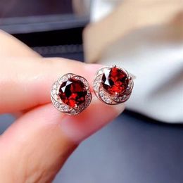 Handmade Garnet cz Stud Earring 100% Real 925 sterling silver Jewellery Engagement Wedding Earrings for Women Bridal Gift234r