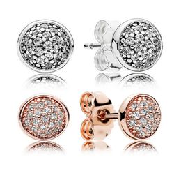 Temperament Rose Gold CZ Diamond Stud Earrings for 925 Sterling Silver Round Luxury Designer Lady Stud Earrings with Box4791291