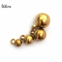 BoYuTe 100Pcs 3MM 4MM 5MM 6MM Solid Brass Balls Pendant Bead with Loop Diy Metal Beads for Jewellery Making280l