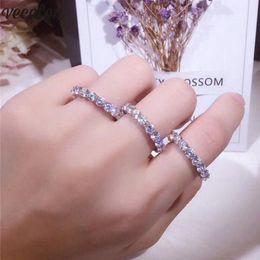 Vecalon Eternity Promise ring 925 Sterling Silver 4mm Diamond cz wedding band rings For women Statement Finger Party Jewellery Gift305v