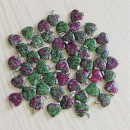 Whole Charms Fashion Redandgreen treasure Love heart shape pendants stone beads DIY Jewellery making Necklaces for womens315S