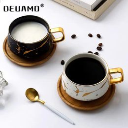 Water Bottles Luxury Nordic Marble Ceramic Coffee cups Condensed Mugs Cafe Tea breakfast Milk Cups Saucer Suit with Dish Spoon Set Ins 231130