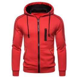 Mens Hoodies Sweatshirts Men Jackets Slim Fit Hooded Zipper Jacket Male Solid Caost Thicken Warm Coat Clothing Tops Black Red 231201