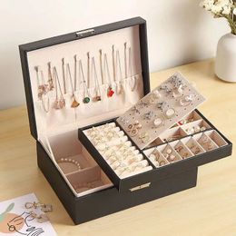 Jewellery Boxes TwoLayer Leather Box Organiser Earrings Rings Necklace Storage Case with Lock Women Girls Gift 231201