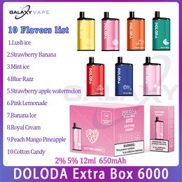 Original DOLODA Extra Box 6000 Puff Disposable Vape Pen 650mAh Battery 12ml Pre-filled Pod Electronic Cigarette 10 Flavours Puffs 6 kit