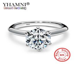 YHAMNI Authentic 100 Original Solid 925 Silver Rings Solitaire 7mm 15 Carat CZ Stone Engagement Wedding Rings For Women 1219812199