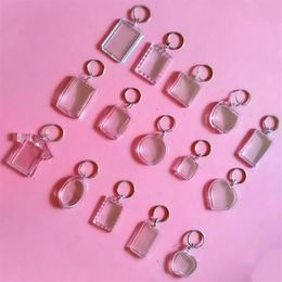 50pcs Lot Rectangle Heart Round Styles Transparent Blank Acrylic Insert Po Picture Frame Keyring Keychain Diy Split Ring Gift242k