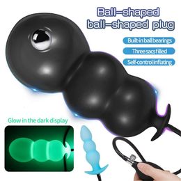 Sex Toy Massager Super Luminous Inflatable Anal Plug Built-in Steel Ball Dildo Huge Buttplug Prostate Massage Toy for Women/men Anus Expander