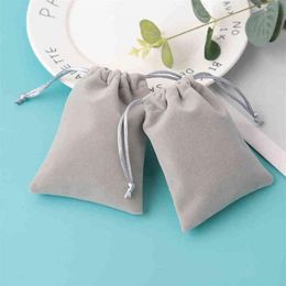 100 Personalised Drawstring Velvet Bag Grey Jewellery Packaging Chic Small Wedding Party Pouch Christmas Birthday Gift Bags289D