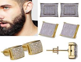 18K Real Gold Hiphop CZ Zircon Square Stud Earrings 0716cm for Men Women and Girls Gifts Diamond Earrings Studs Punk Rock Rappe7962035