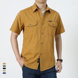 Men's Casual Shirts Summer Shirt Men Oversized Short Sleeve Tooling Multiple Pockets Clothing Blouse Overshirt 5XL BF08