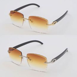 Luxury Rimless Sunglasses Mens Lentes de Sol Mujer women Designer Large Square Black Buffalo horn Sun Glasses Frames for C Decoration Diamond Cut Lens Sunglasses