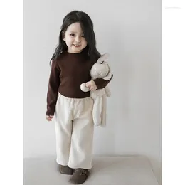 Trousers Casual Autumn Baby Boys Girls Pants Black White Rib Loose Wide Leg Sweatpants All-match Kids Outwears