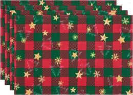 Table Mats Christmas Stars Placemats Set Of 4 Red And Green Place Washable Cloth For