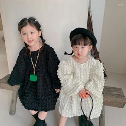 Girl Dresses Korean Style Children Dress Girls Baby Bubble Plaid Princess Clothing Spring Autumn Long Sleeve