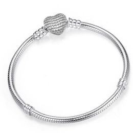 Brand New Luxury Jewelry Pure 925 Sterling Silver Pave White Sapphire CZ Diamond Gemstones Heart Bangle PartyWomen Snake Chain Bra284l