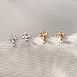 Stud Earrings Cute Small 925 Sterling Silver Crystal Cross Studs Shiny Pave CZ Zircon Charms Religious Ear Jewellery For Women Girls