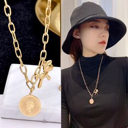 Hip Hop Horse Animal Pendants Necklace for Men Rapper Jewelry Rose Gold Silver pony queen head round brand fashion sweater chain208N