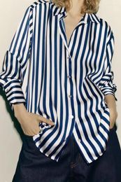 Women's Blouses ICCLEK 2023 Blue Striped Shirt Shirts & Fashion Woman Blouse Top Women Korean Clothes