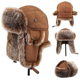 Trapper Hats Winter Plush Bomber Hats for Women Men Imitation Faux Fur Russian Ushanka Cap Northeast Cap Unisex Warm Snow Bonnet Earflap Hats 231201