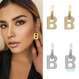 Fashion Real Gold Plated Brass Letter B Pendant Earrings For Women Charm Metal Statement Jewelry Punk Accessories Stud267V