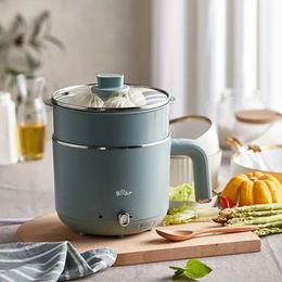 Bear Electric Hot Pot With Steamer, 1.2L Portable Pot Cooker, Stainless Steel Rapid Noodles Cooker, Mini Hot Pot Dormitory Ramen Cooker, Kitchen Appliances