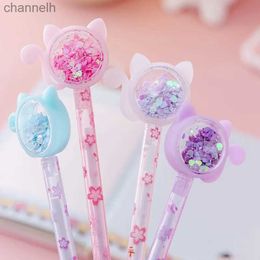 Gel Pens 4Pcs/Set Kawaii Cat Tail Gel Pen Cute Sequins Transparent Rod Black Ink Gel Pens Office School Stationery Children Gift Pen YQ231201