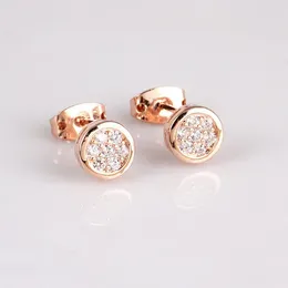 Stud Earrings Rose Gold Plated Round Bling CZ Zircon Stone Crystal Engagement Wedding Bridal Jewelry For Women