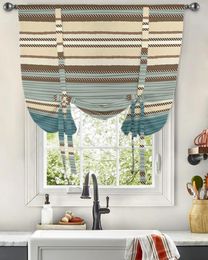 Curtain Striped Boho Teal For Living Room Kitchen Tie-up Short Curtains Adjustable Rod Pocket Drapes