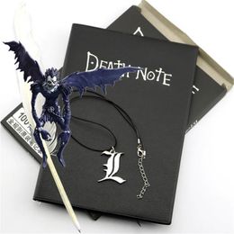 Notepads Student Diary Anime Death Note Notebook Set Leather Journal And Necklace Feather Pen Journal Death Note Pad Complete set 231201