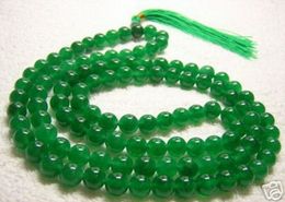 Asian 108 Natural Green Jade 8mm-14mm Beads Buddhist 108 Prayer Mala Necklace