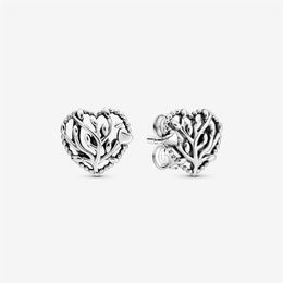 Heart Lobe Stud Earrings Authentic 925 Sterling Silver Family tree Earring Fashion Women Wedding Engagement Jewellery Accessories286K