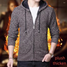 Men's Sweaters Designer Quality Knitted Sweater Winter Zipper Hooded Plush Thicken Cardigan Coat Warm Handsome Fashion Clothing