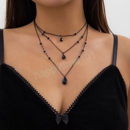 Layered Black Chain with Droplet Pendants Necklace for Women Trendy Charms Separable Chains Accessories on Neck Fashion Jewelry