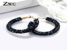 ZWC Vintage Korean Big Earrings for Women Female Fashion Gold Cubic zirconia Drop Dangle Earring Geometric earings Jewelry 20198226564
